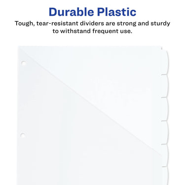 Avery Durable Plastic 8 Tab Write & Erase Dividers for 3 Ring Binders, Slash Pocket, Translucent White, Works with Sheet Protectors, 1 Set (16826) 1 pack